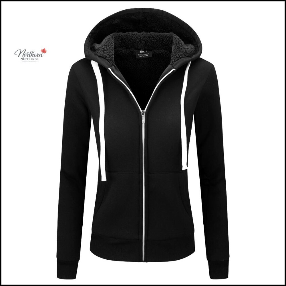 Women's Fleece Hoodie Sherpa Lined Zipper Jacket Slim Fit Winter Warm S-2XL
